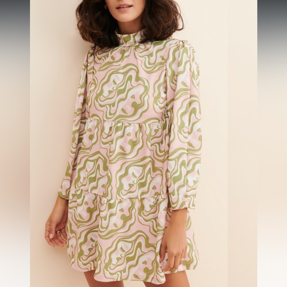 Dazey LA Free People Cake Mini Dress in Pink Multi Color Face Print Small $146